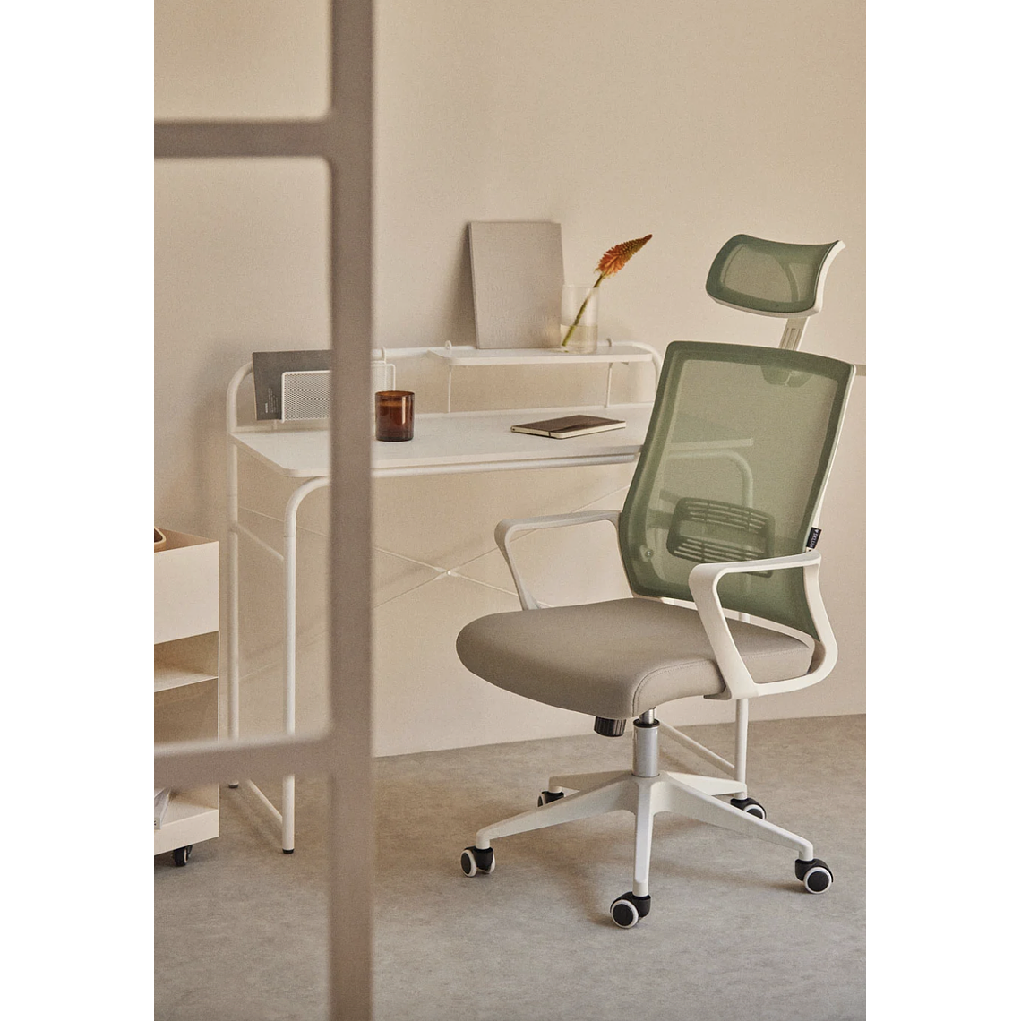 Silla de Oficina con Ruedas y Reposabrazos Teill Colors Verde Army Beige Lino 1
