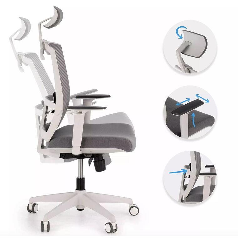 Silla de oficina ergonómica Akira white con reposacabezas Blanco / Gris 3