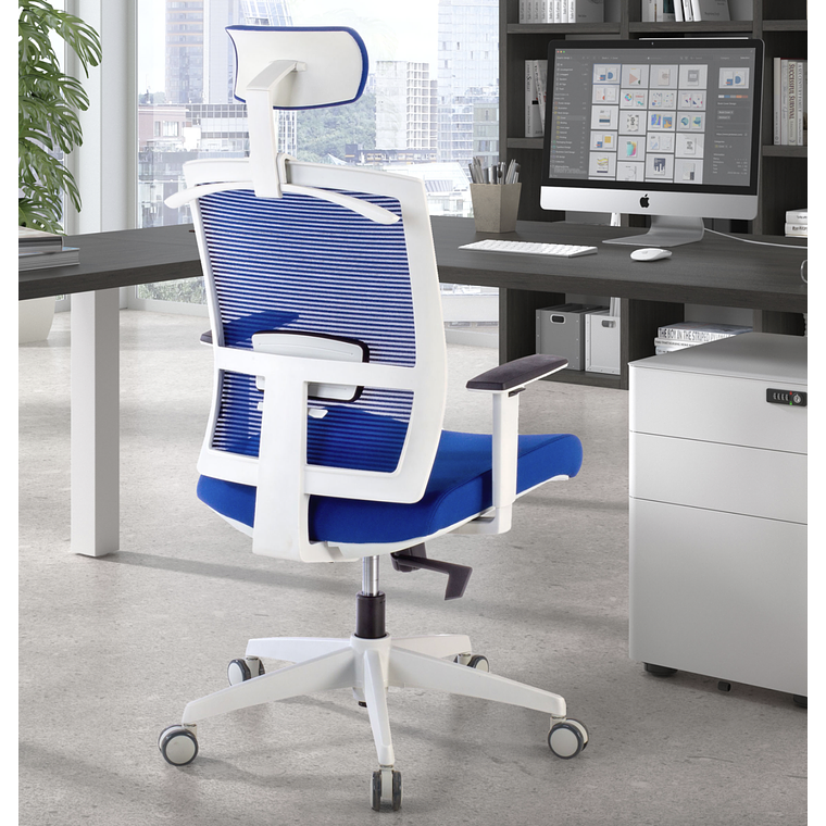 Silla de oficina ergonómica Akira white con reposacabezas Blanco / Azul 2