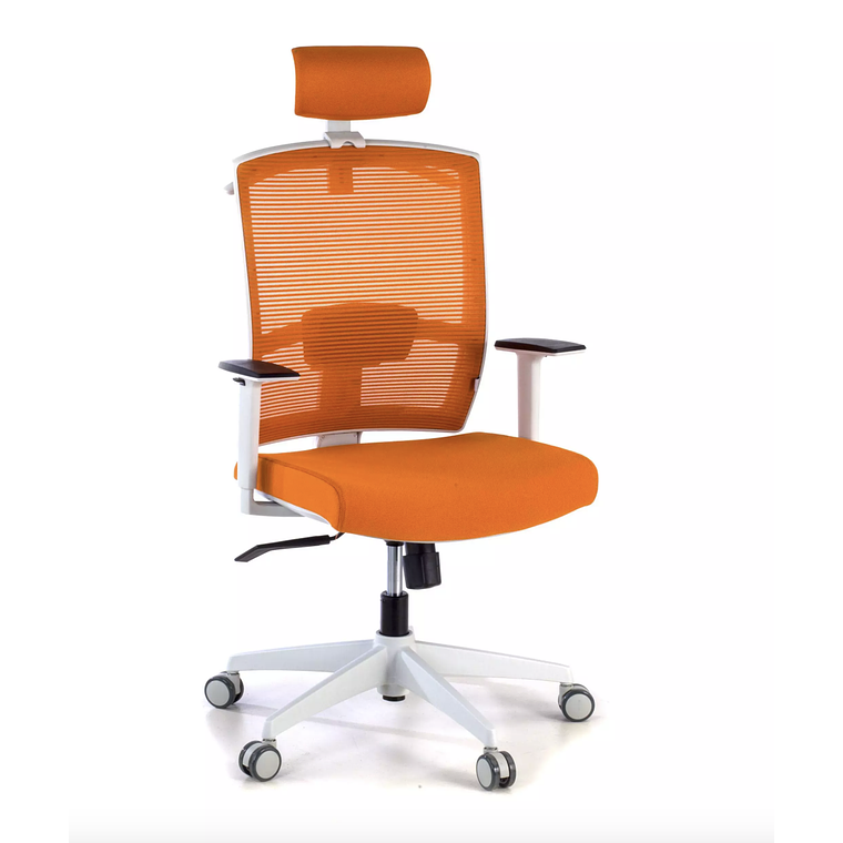 Silla de oficina ergonómica Akira white con reposacabezas Blanco / Naranja 1