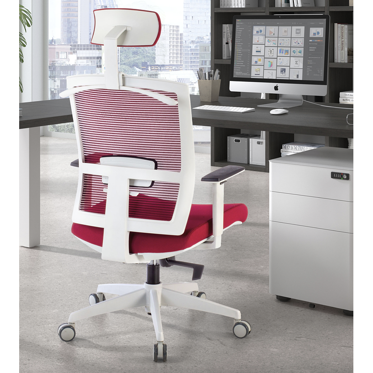 Silla de oficina ergonómica Akira white con reposacabezas Blanco / Rojo 2