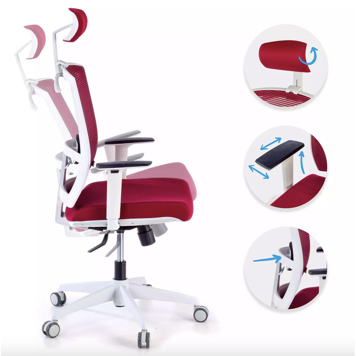 Silla de oficina ergonómica Akira white con reposacabezas Blanco / Rojo 3