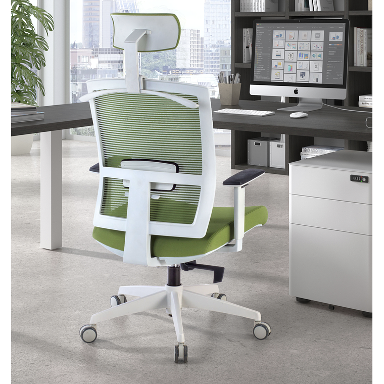 Silla de oficina ergonómica Akira white con reposacabezas Blanco / Verde 2