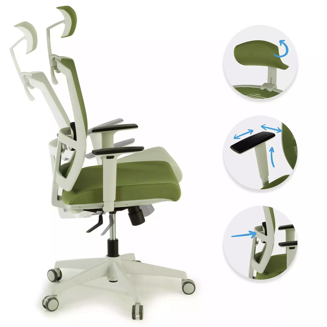 Silla de oficina ergonómica Akira white con reposacabezas Blanco / Verde 3