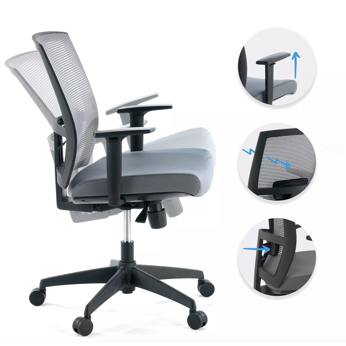Silla de oficina ergonómica Akira, mecanismo sincro - Gris 3