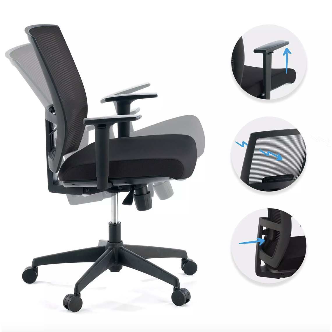 Silla de oficina ergonómica Akira, mecanismo sincro - Negro 3