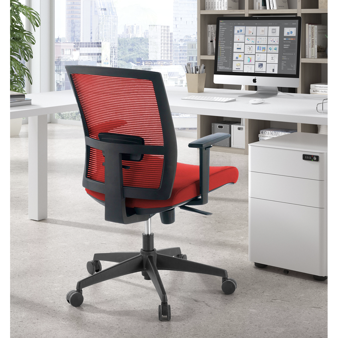 Silla de oficina ergonómica Akira, mecanismo sincro - Rojo 2