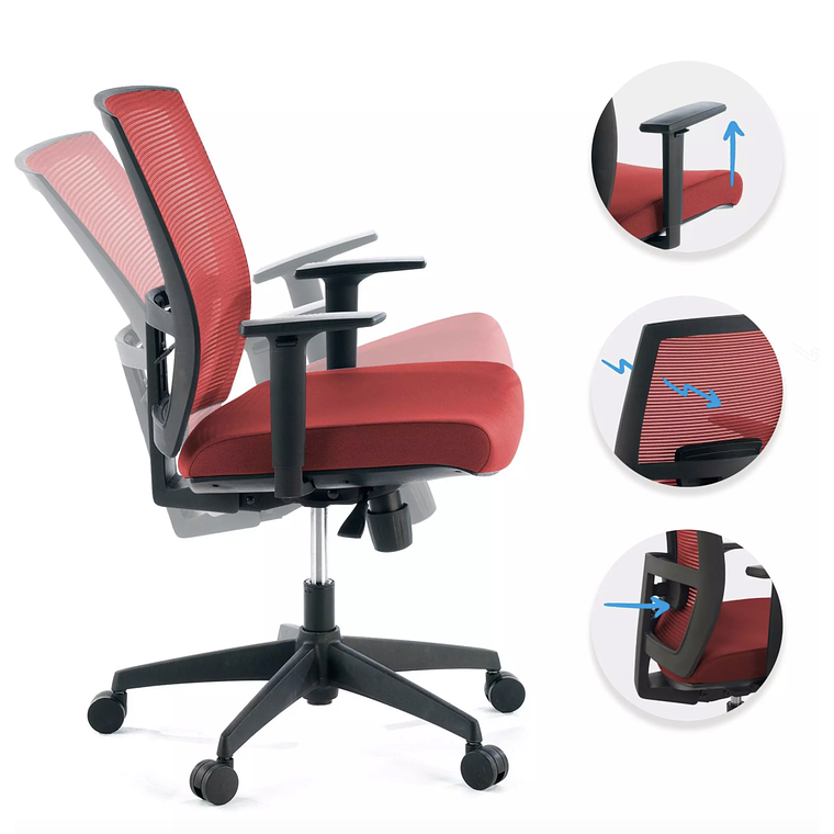 Silla de oficina ergonómica Akira, mecanismo sincro - Rojo 3