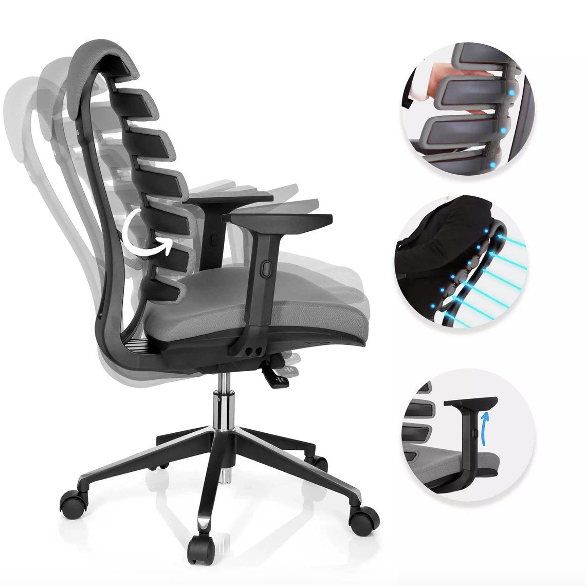 Silla Ergonómica Soul, espuma inyectada, Mecanismo Sincro - Gris 3