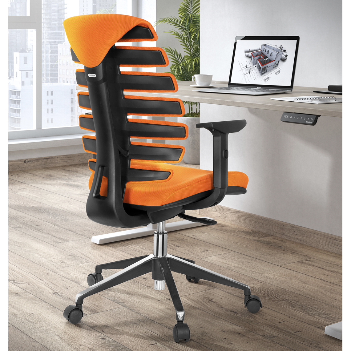 Silla Ergonómica Soul, espuma inyectada, Mecanismo Sincro - Naranja 2