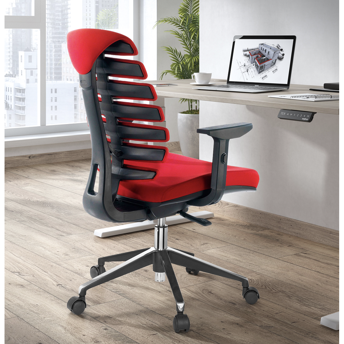 Silla Ergonómica Soul, espuma inyectada, Mecanismo Sincro - Rojo 2