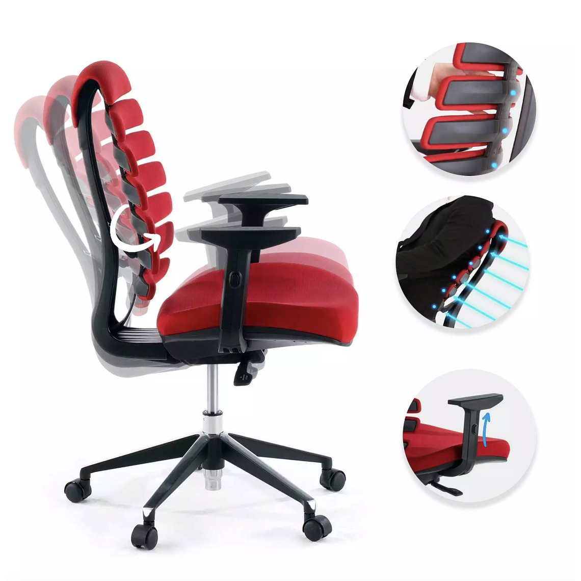 Silla Ergonómica Soul, espuma inyectada, Mecanismo Sincro - Rojo 3