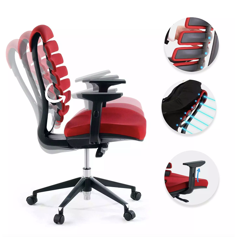 Silla Ergonómica Soul, espuma inyectada, Mecanismo Sincro - Rojo 3