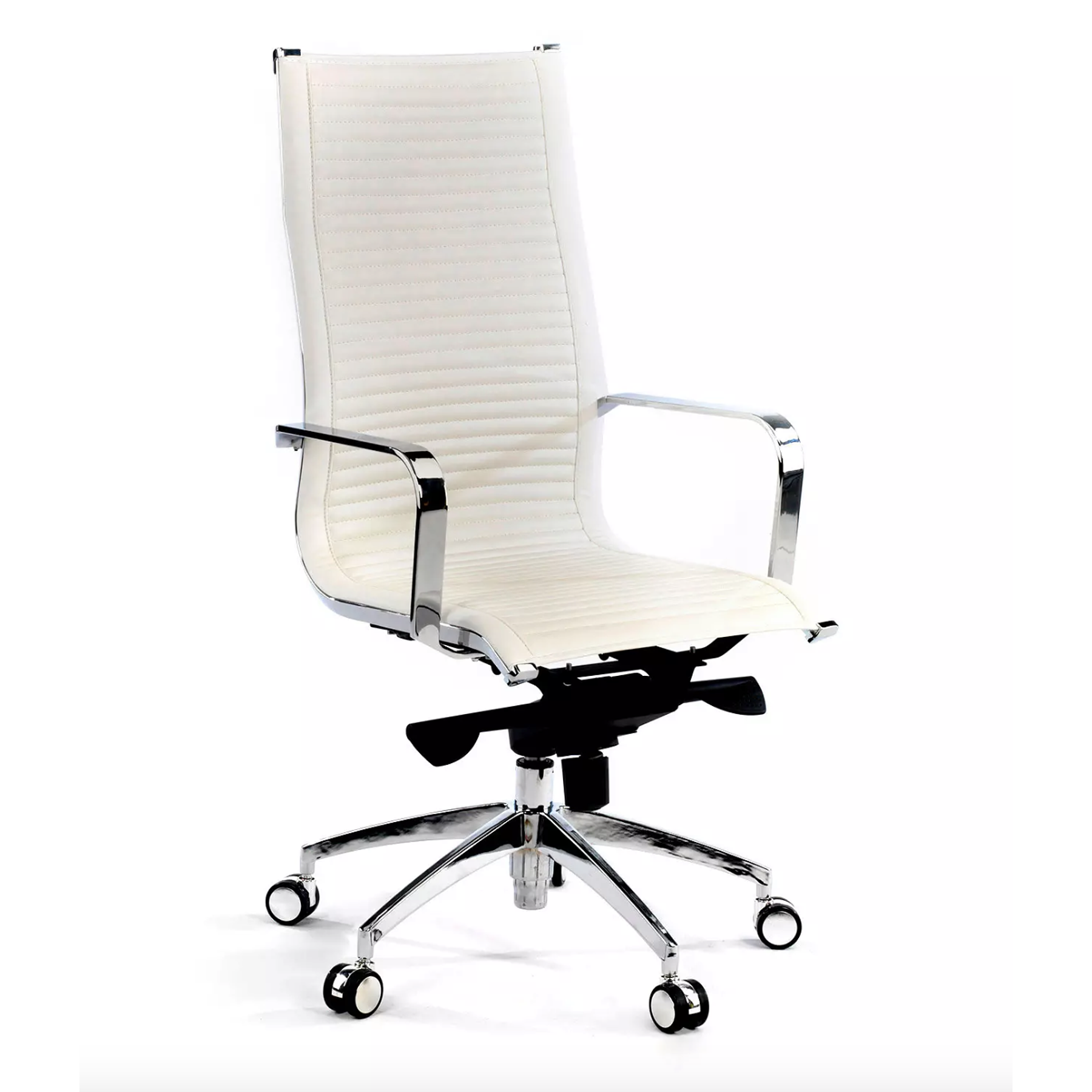 Silla de oficina diseño Brenton, marco de acero, respaldo alto - Blanco