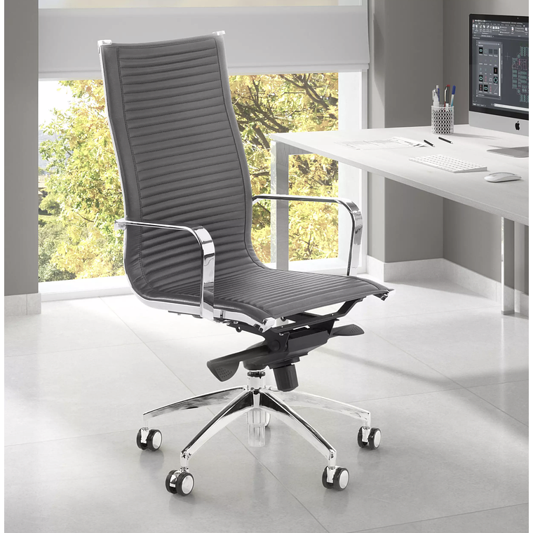 Silla de oficina diseño Brenton, marco de acero, respaldo alto - Gris 2