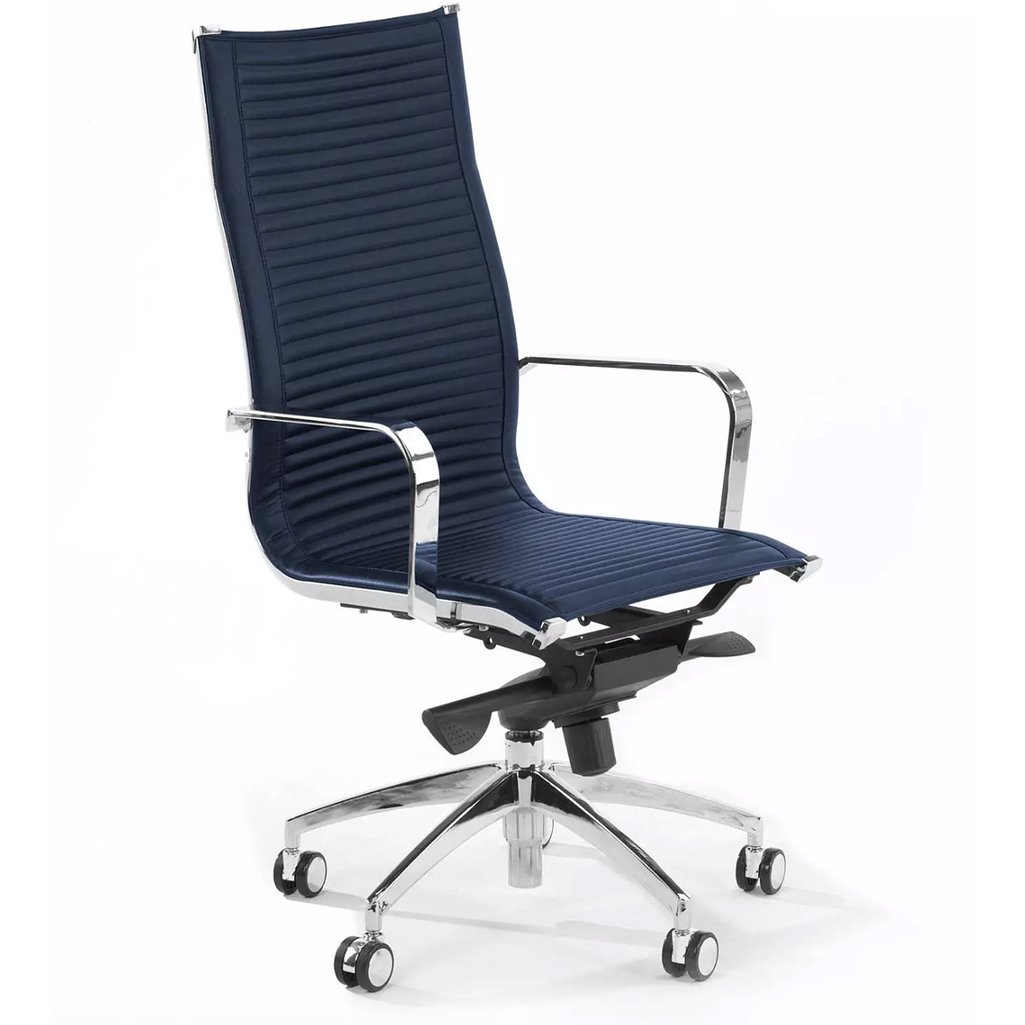 Silla de oficina diseño Brenton, marco de acero, respaldo alto - Azul 1