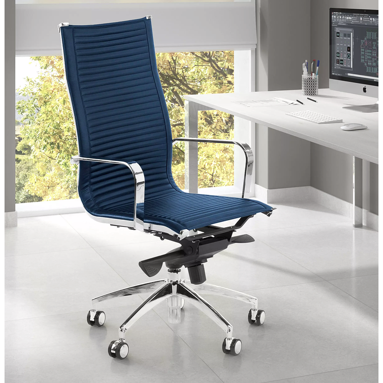 Silla de oficina diseño Brenton, marco de acero, respaldo alto - Azul 2