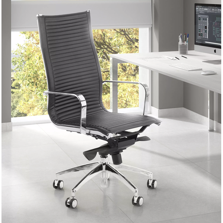 Silla de oficina diseño Brenton, marco de acero, respaldo alto - Negro 2