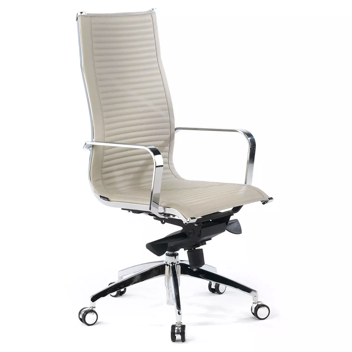 Silla de oficina diseño Brenton, marco de acero, respaldo alto - Beige 1