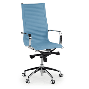 Silla de oficina diseño Brenton, marco de acero, respaldo alto - Azul Celeste