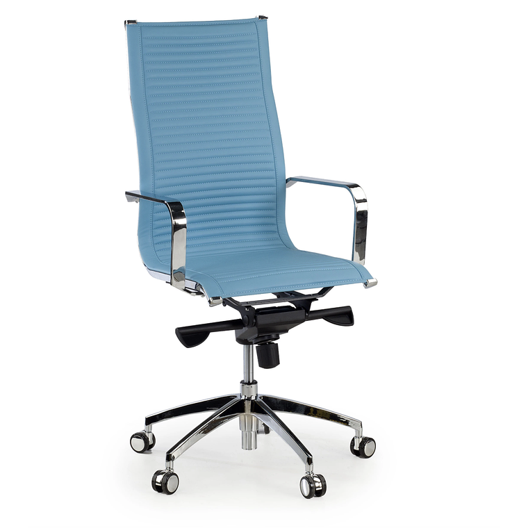 Silla de oficina diseño Brenton, marco de acero, respaldo alto - Azul Celeste 1