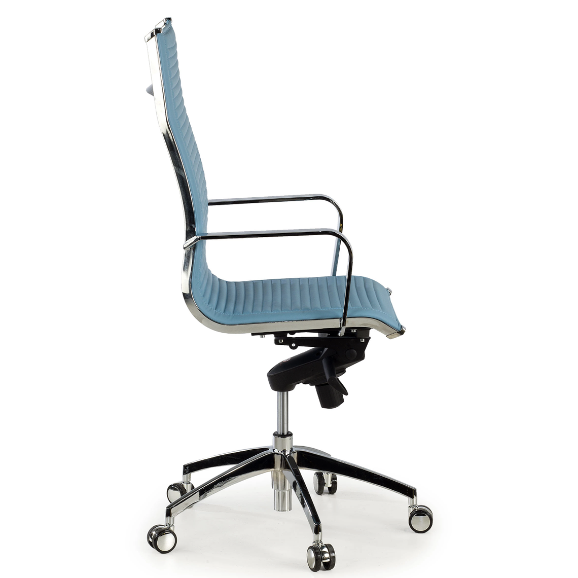 Silla de oficina diseño Brenton, marco de acero, respaldo alto - Azul Celeste 3