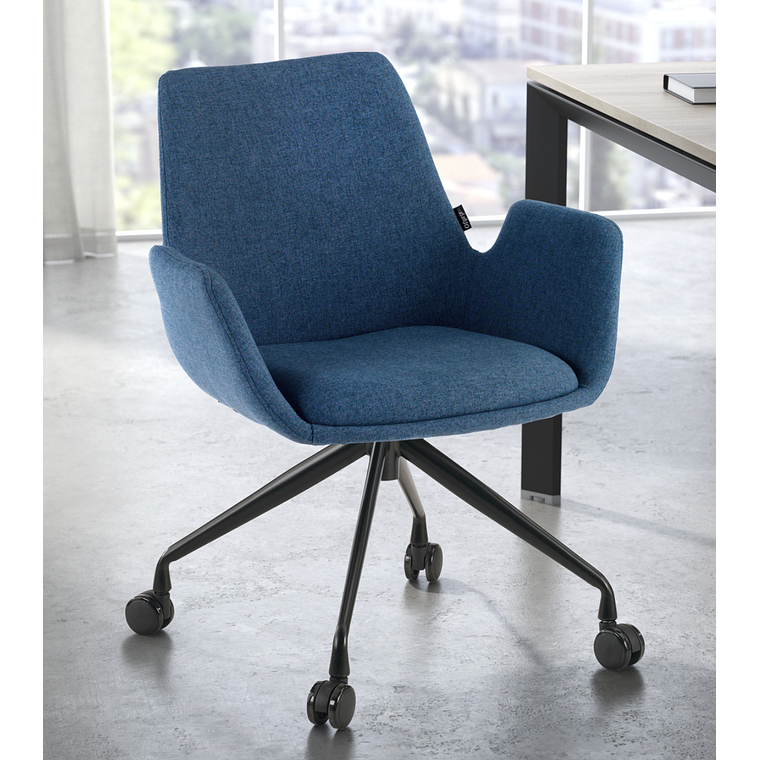 Silla Giratoria Glamm, estructura con ruedas - Negro - Azul 2