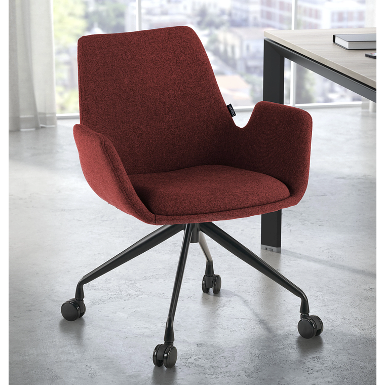 Silla Giratoria Glamm, estructura con ruedas - Negro - Rojo 2