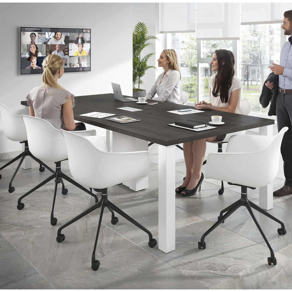 Silla Giratoria Alice, con ruedas - Negro - Blanco 2