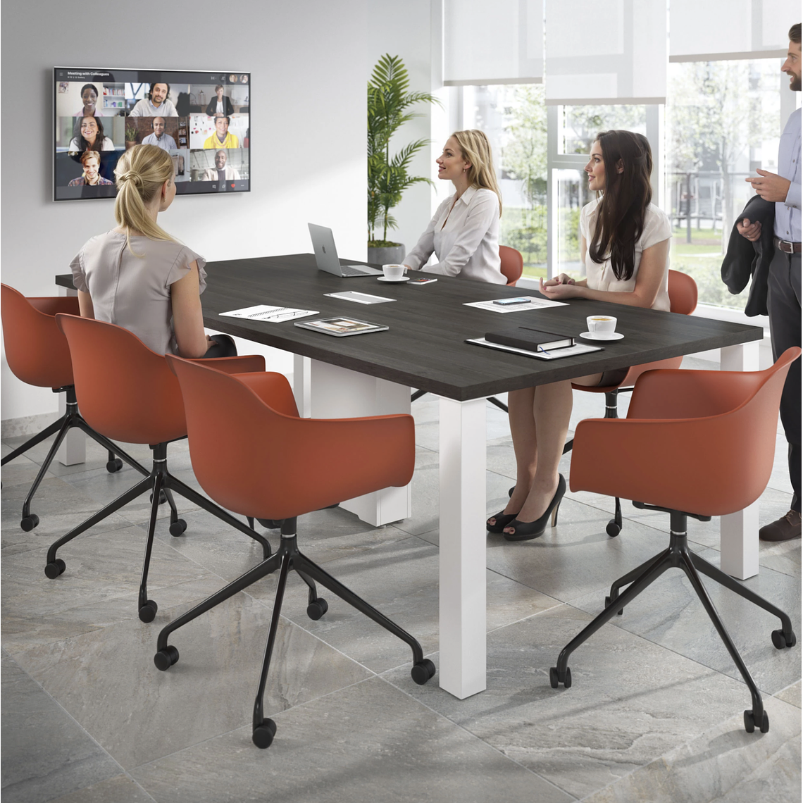 Silla Giratoria Alice, con ruedas - Negro - Naranja 2