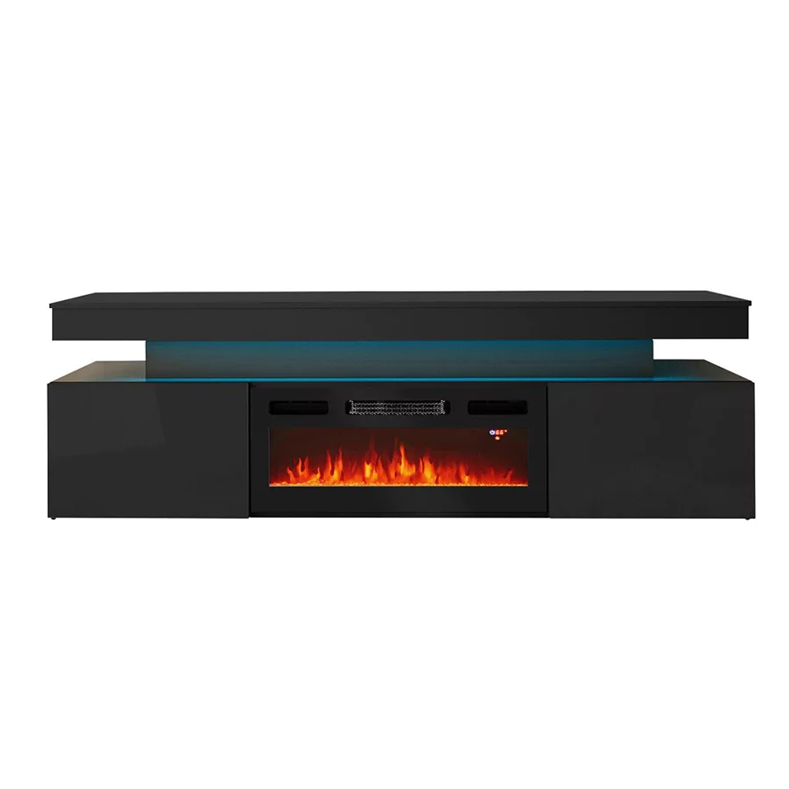Mueble TV Merced N104 (Negro + Negro brillante) con chimenea y luz led 190 cm 3