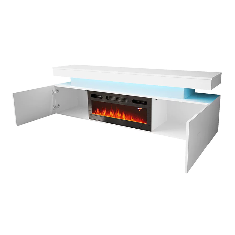 Mueble TV Merced N104 (Negro + Negro brillante) con chimenea y luz led 190 cm 4