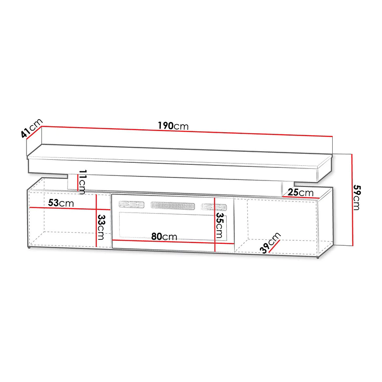 Mueble TV Merced N104 (Negro + Negro brillante) con chimenea y luz led 190 cm 6