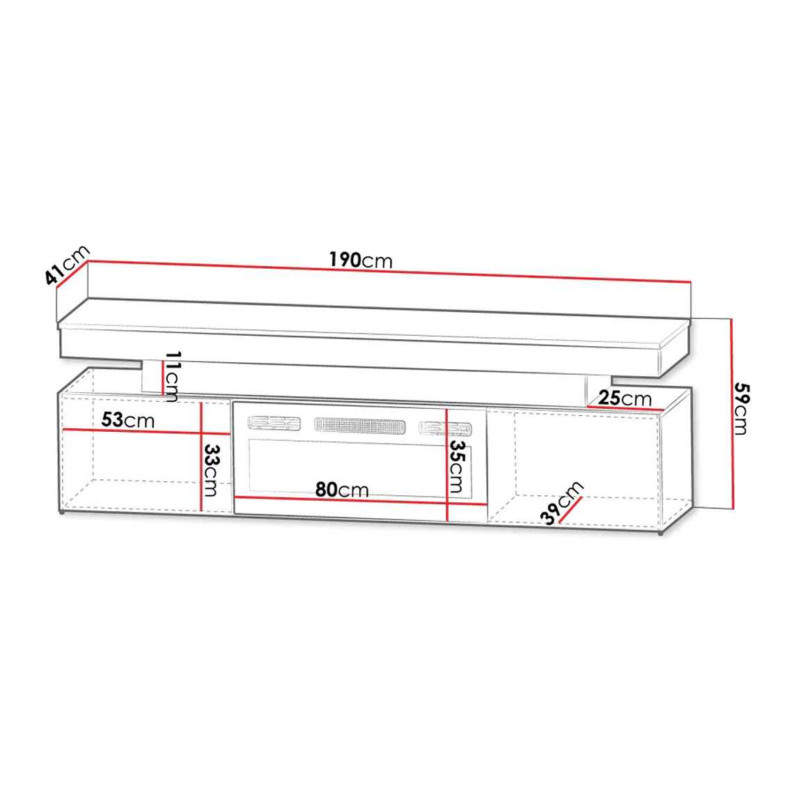 Mueble TV Merced N104 (Blanco + Blanco brillante) con chimenea y luz led 6