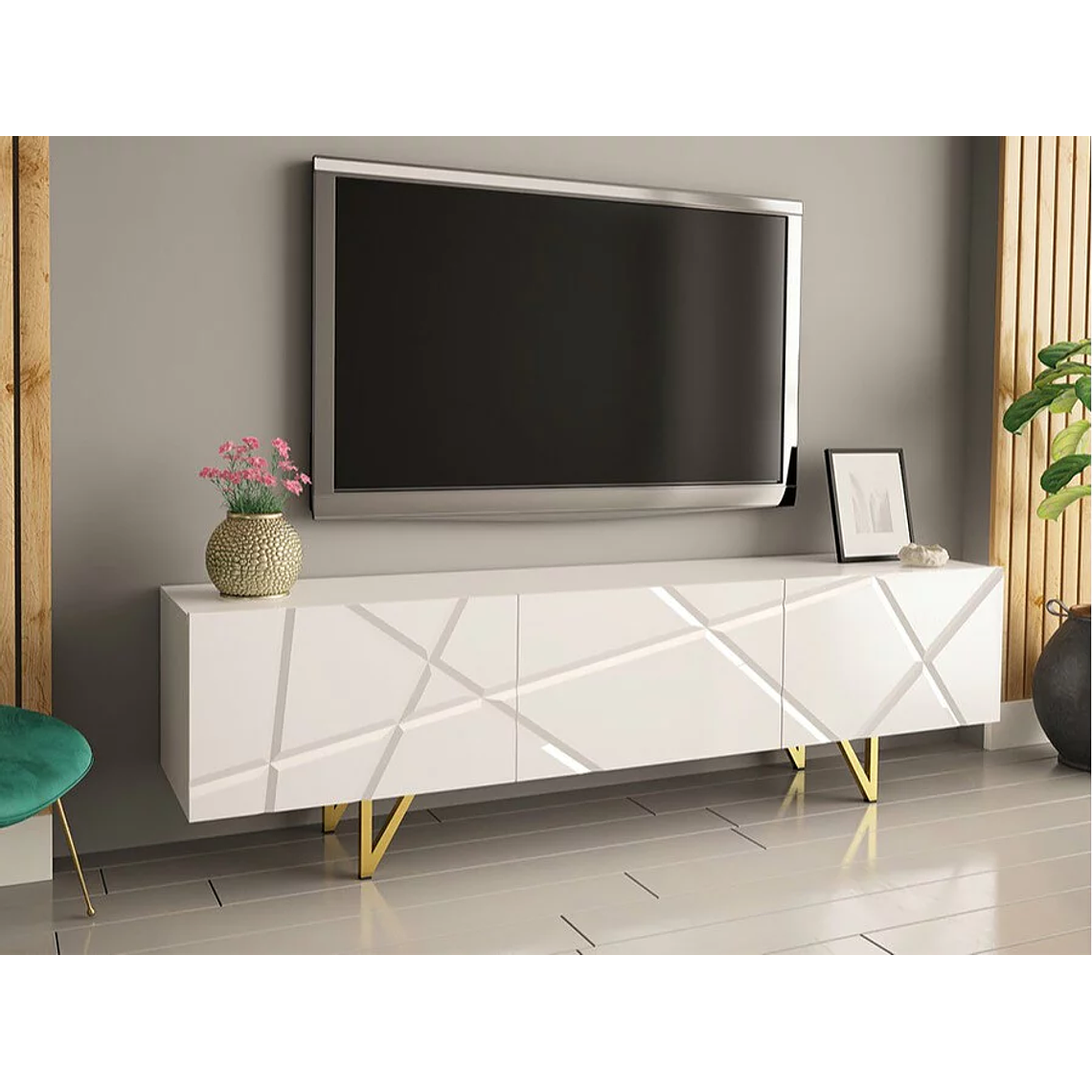 Mueble TV Merced M100 (Blanco + Blanco brillante) 180 cm 1