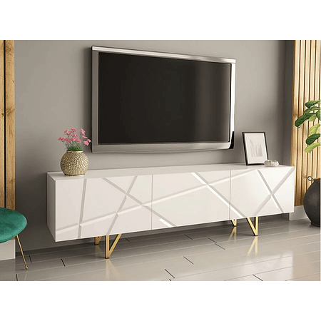 Mueble TV Merced M100 (Blanco + Blanco brillante) 180 cm