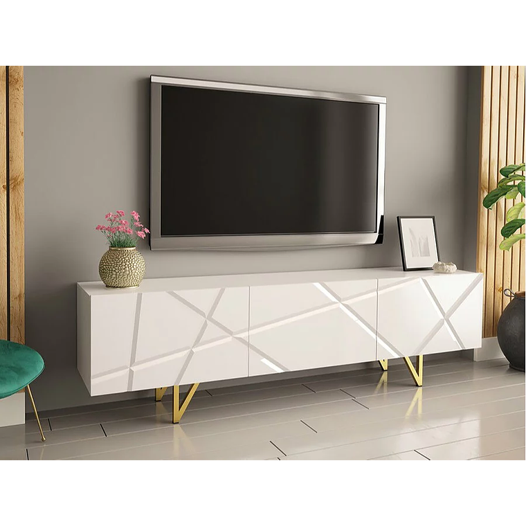 Mueble TV Merced M100 (Blanco + Blanco brillante) 180 cm 1