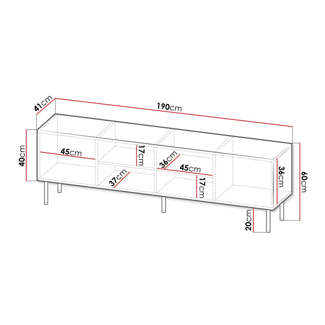 Mueble TV Charlotte 171 (Blanco + Negro) 190 cm 4