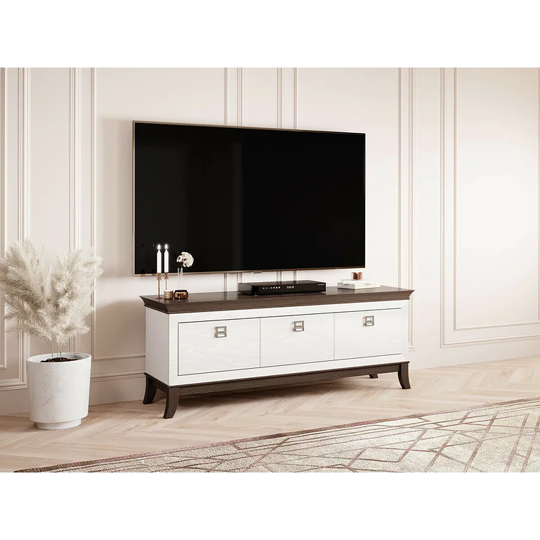 Mueble TV Austin BA102 (Blanco brillante + Roble oscuro) 160 cm 1