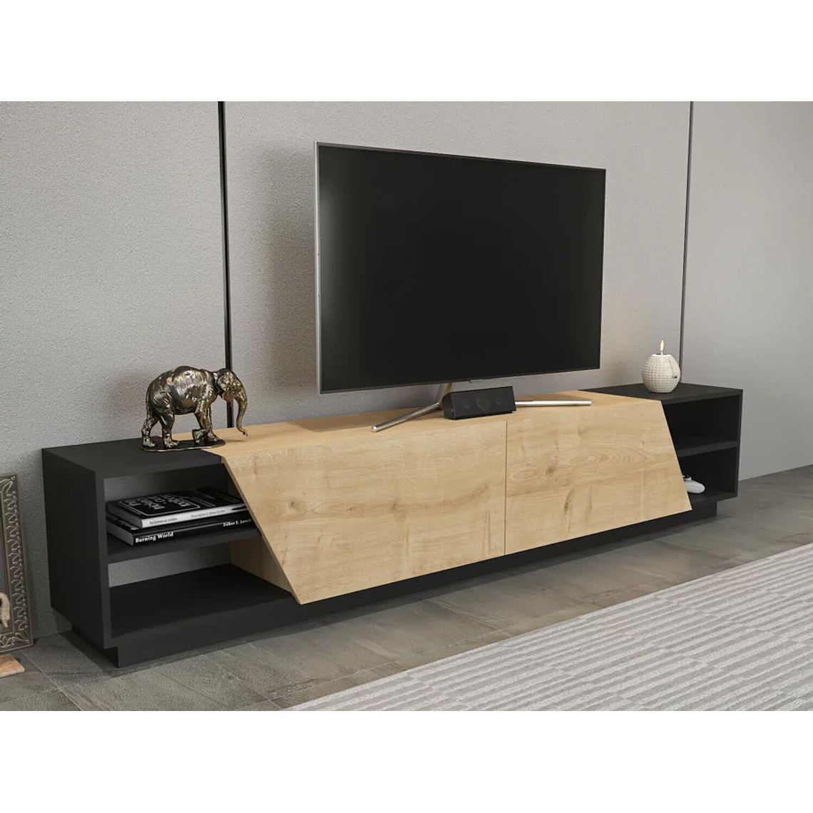 Mueble TV Kailua 260 (Roble + Antracita) 240 cm 1