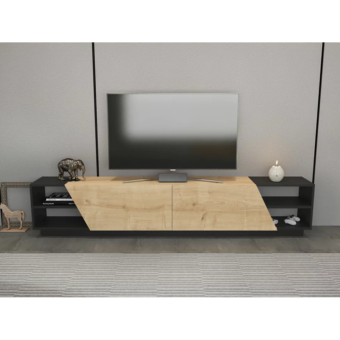Mueble TV Kailua 260 (Roble + Antracita) 240 cm 3