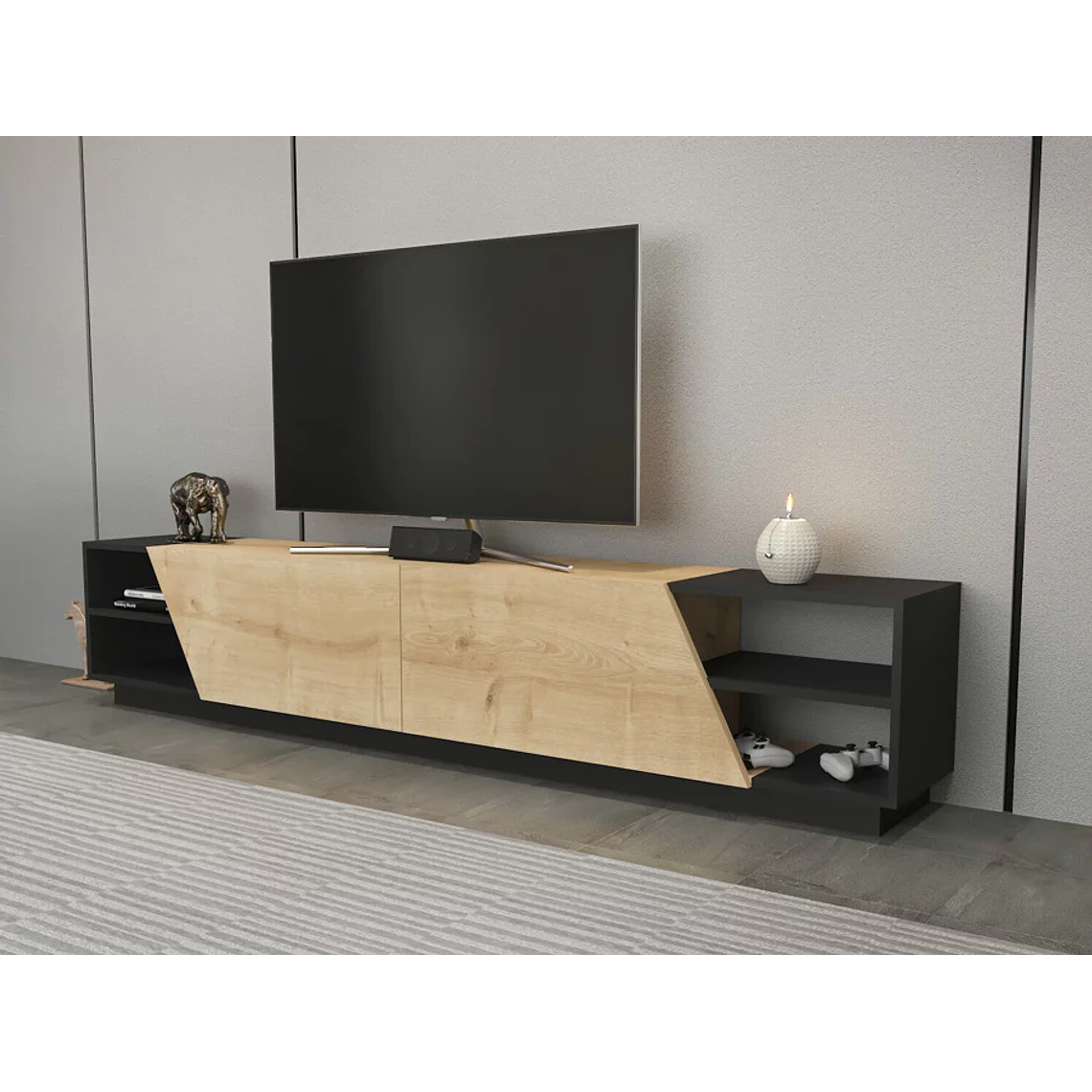 Mueble TV Kailua 260 (Roble + Antracita) 240 cm 4