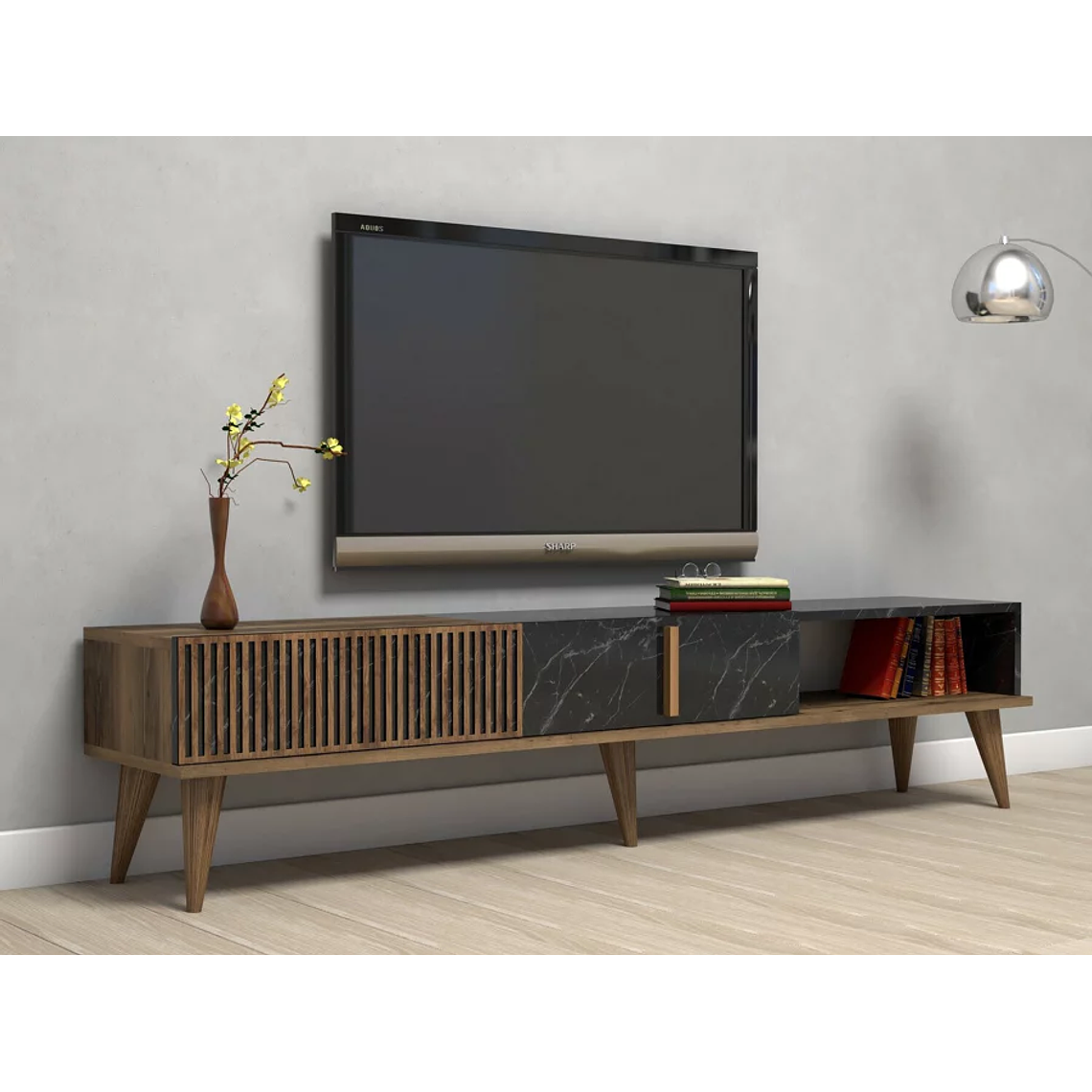 Mueble TV Kailua B102 (Nuez + Mármol negro) 180 cm 1