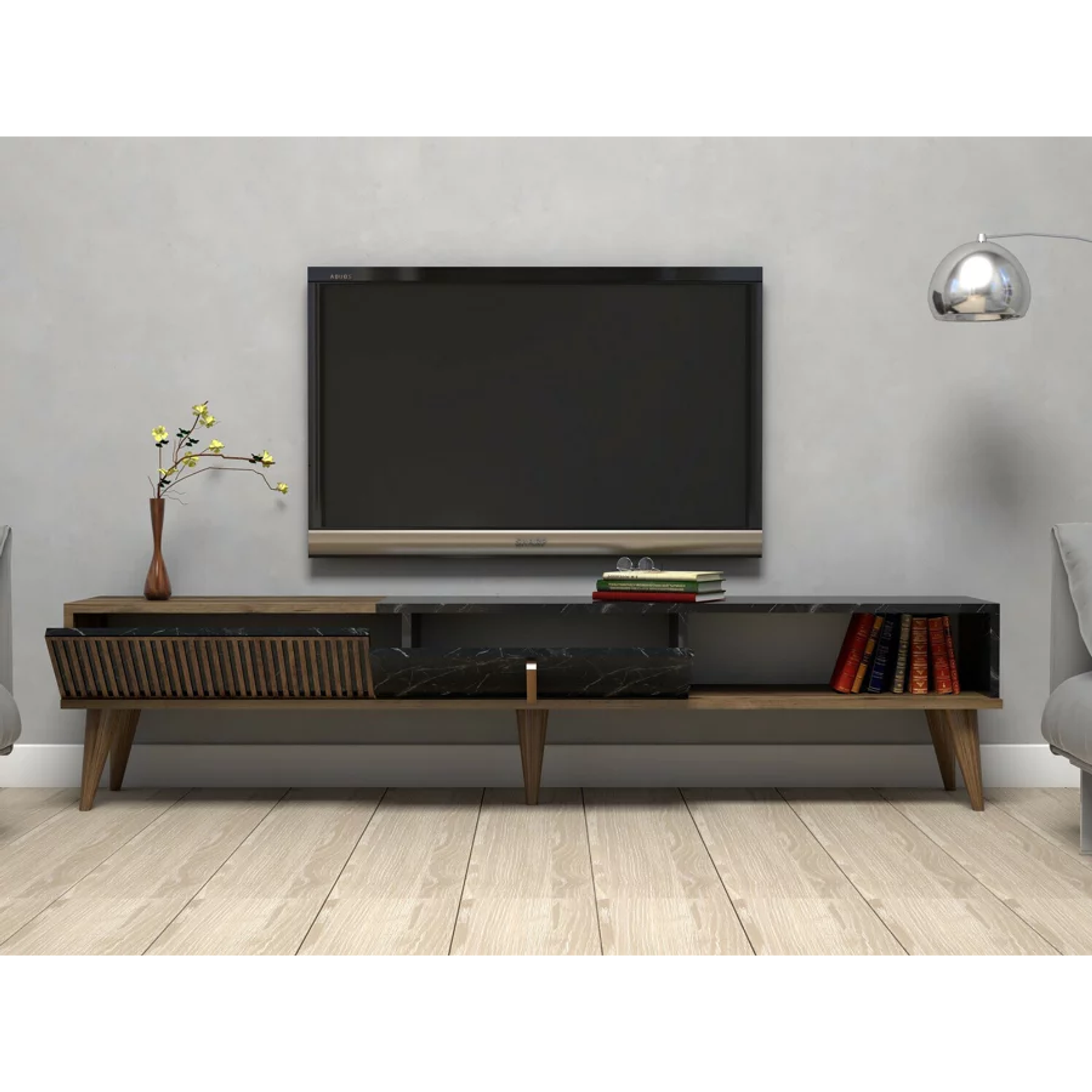 Mueble TV Kailua B102 (Nuez + Mármol negro) 180 cm