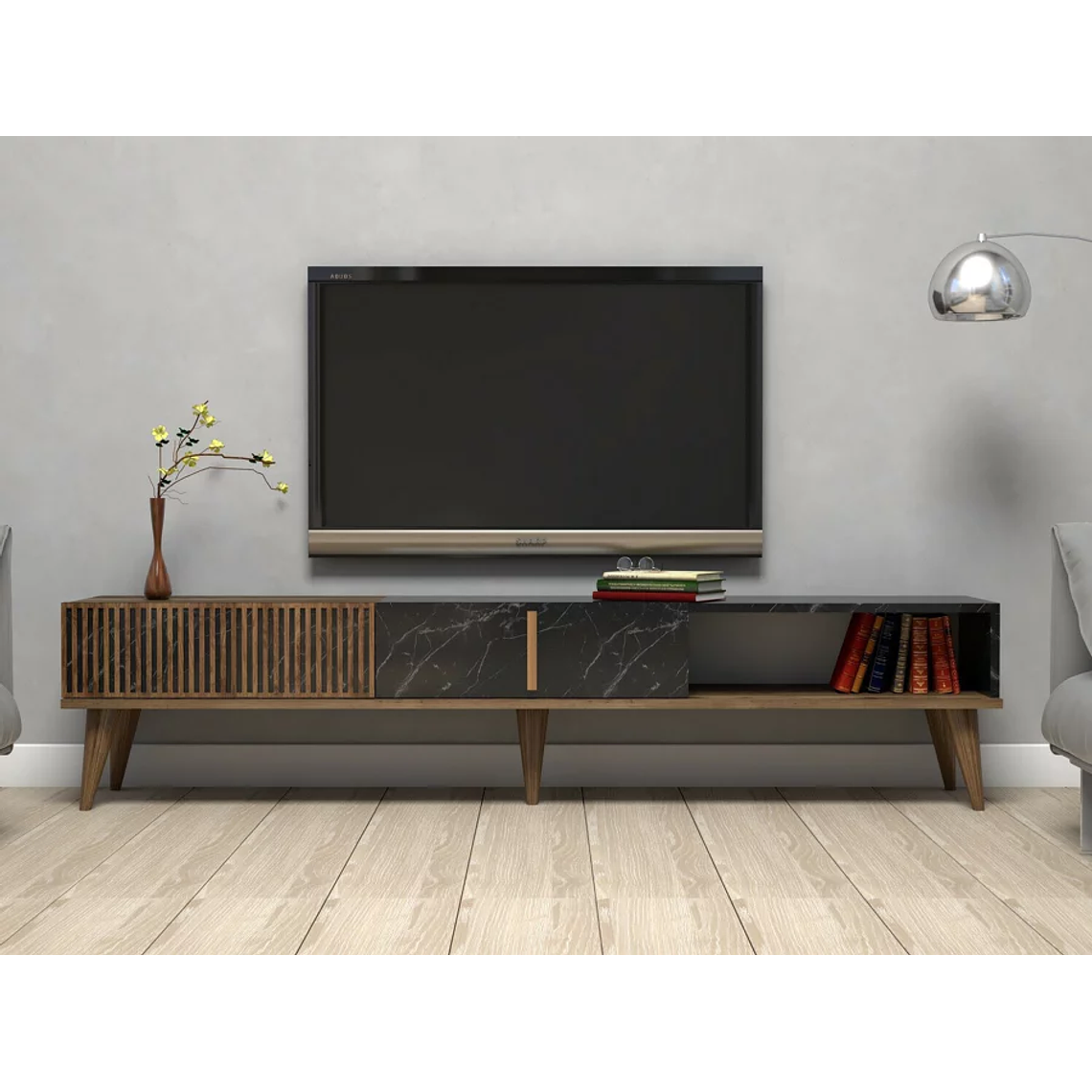 Mueble TV Kailua B102 (Nuez + Mármol negro) 180 cm 4