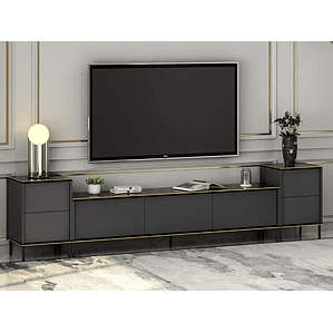 Mueble TV Kailua 1707 (Antracita + Mármol negro) 260 cm