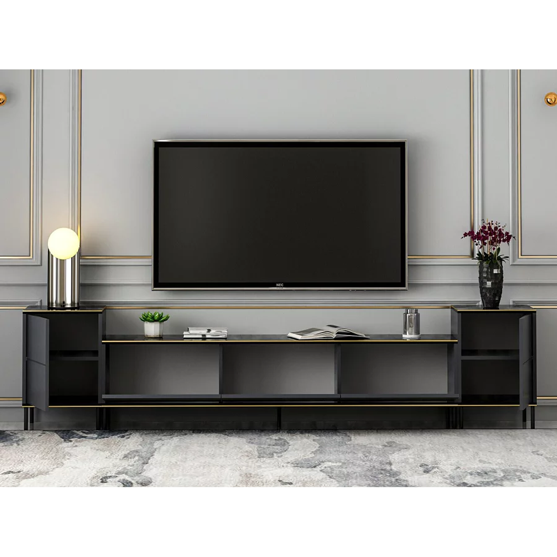 Mueble TV Kailua 1707 (Antracita + Mármol negro) 260 cm 2