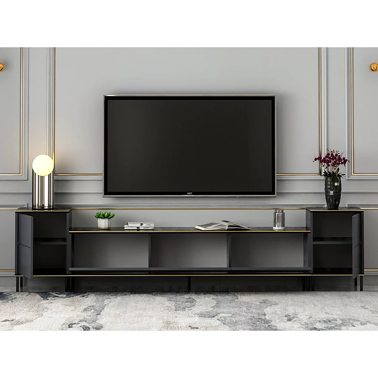 Mueble TV Kailua 1707 (Antracita + Mármol negro) 260 cm 2