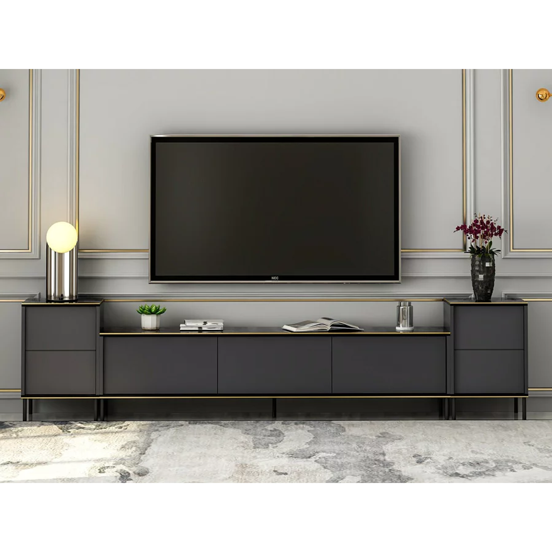 Mueble TV Kailua 1707 (Antracita + Mármol negro) 260 cm