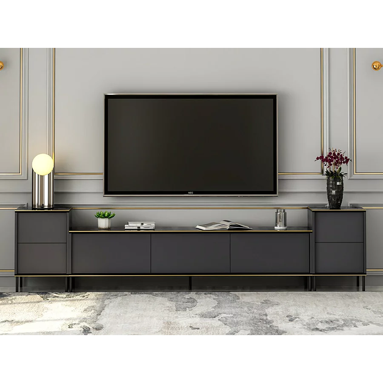 Mueble TV Kailua 1707 (Antracita + Mármol negro) 260 cm 4